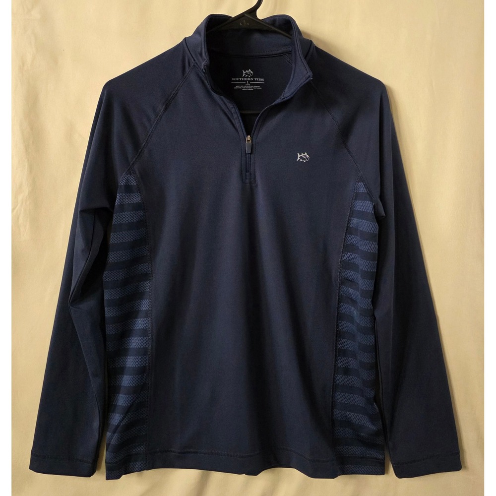 Southern Tide Womens Navy Blue Quarter Zip Pullover Striped Side Panels Large